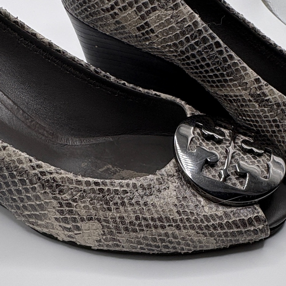 Tory Burch Chic Snakeskin Peep-Toe Heels - Picture 6 of 10